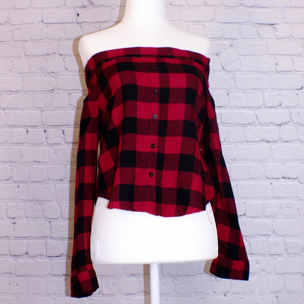 Off The Shoulder Red Flannel | Size S